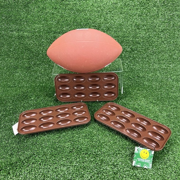 Unbranded Other - Mini Football Ice Cube Trays - 12 Molds Total 1" x 2" Brown Super Bowl Party 3pc